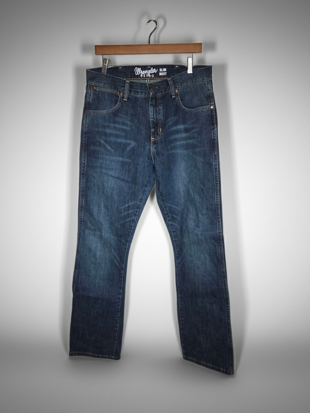 Wrangler Retro Slim Bootcut Men's Blue Denim Jeans Size 32x34 Medium Dark Wash